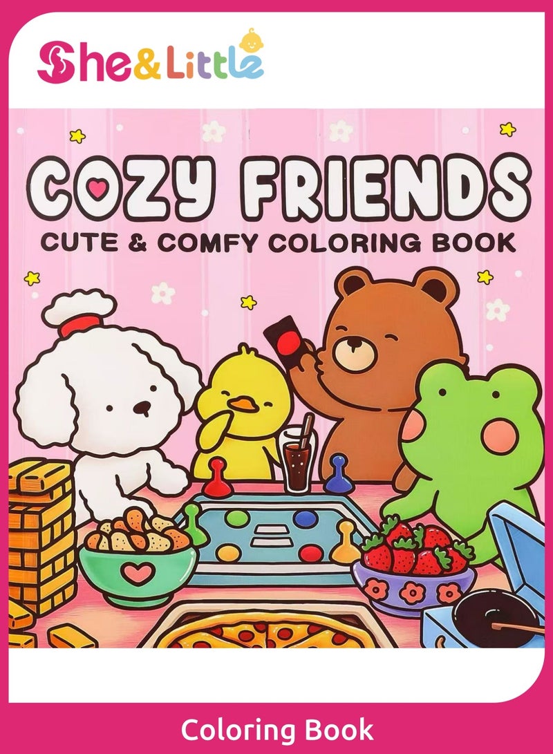 She&Little Cozy Friends Series Coloring Book for Adults and Teens Featuring Super Cute Animal Characters with Easy and Simple Designs for Relaxation 40 Hand Drawn Pages Ready for Coloring - Image 1